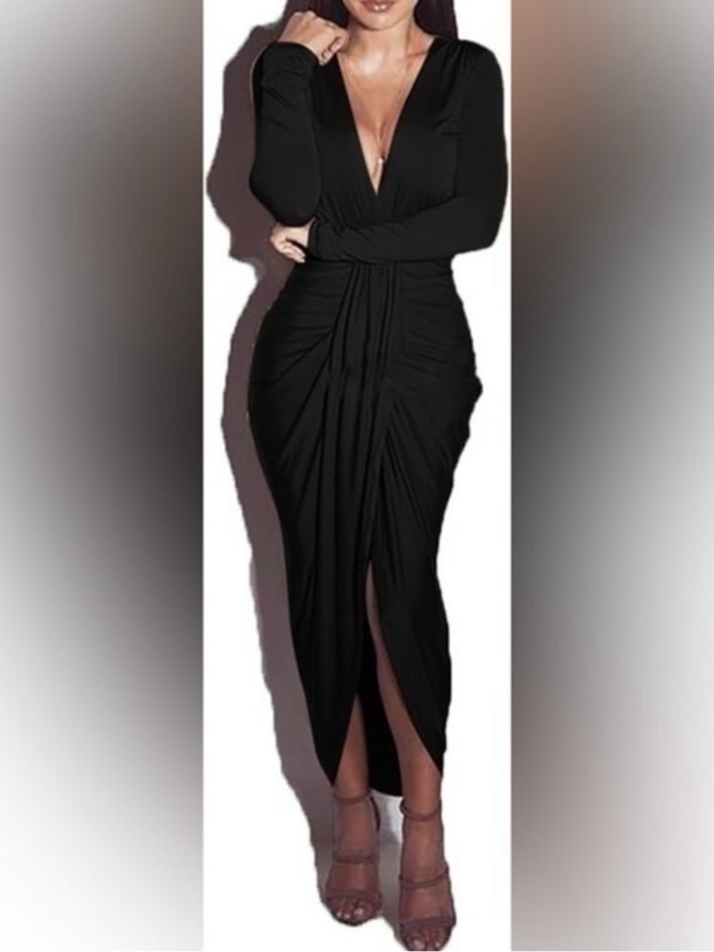 Jluxlabel Empress black form fitting front split high low hem dress